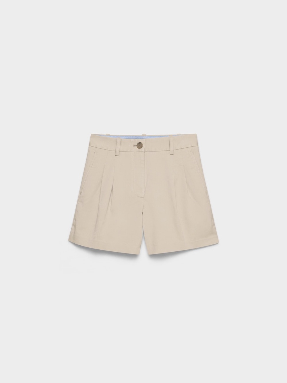 High-Rise Pleated Bermuda Shorts in Beige